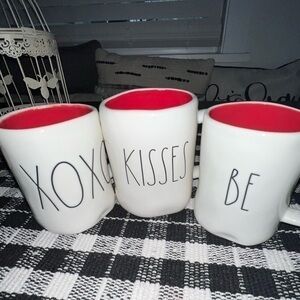3 UEC RAE DUNN RED INTERIOR VALENTINE COFFEE MUGS PERFECT CONDITION